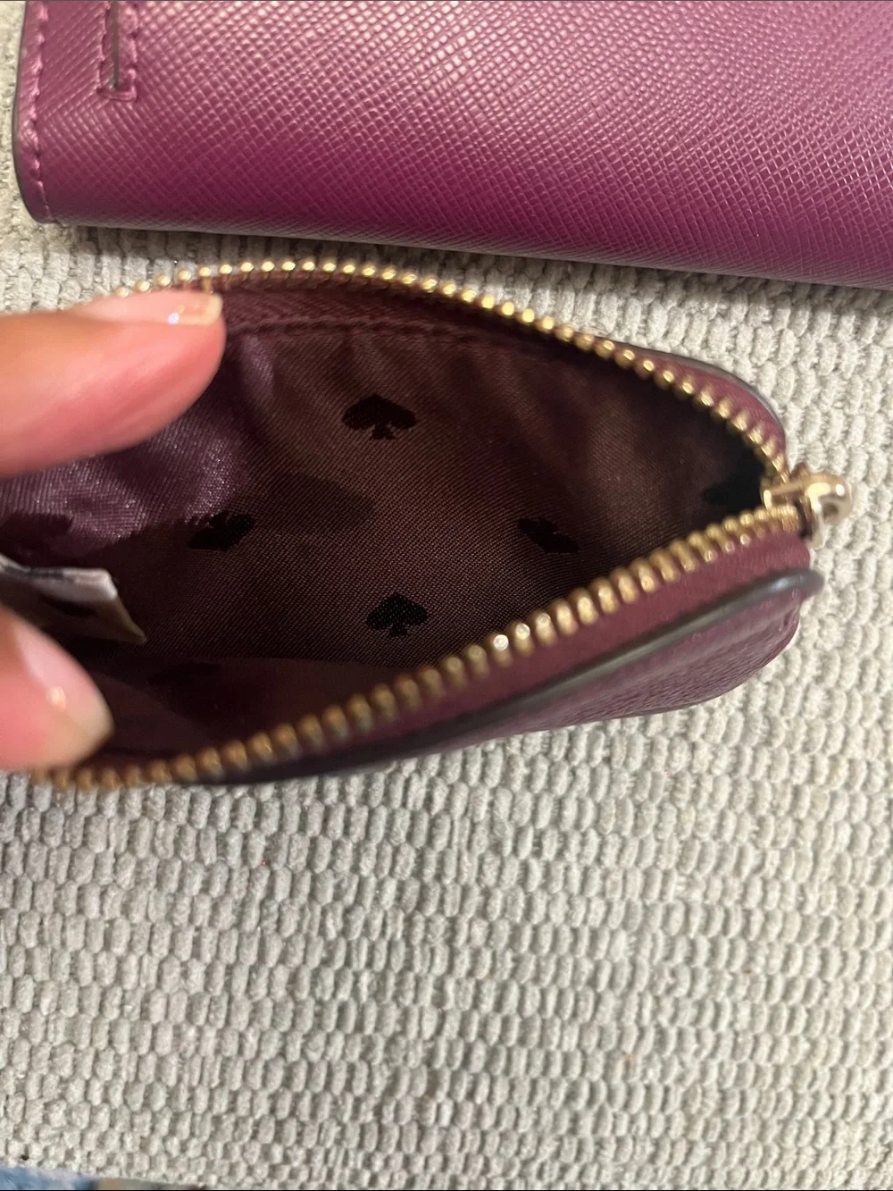 Authentic Kate Spade Burgundy Genuine Leather wallet matching Leather Coin Pouch